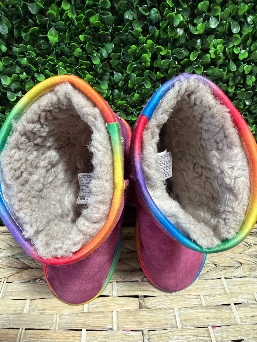 UGG Kids Plum Suede Boots with Rainbow Trim